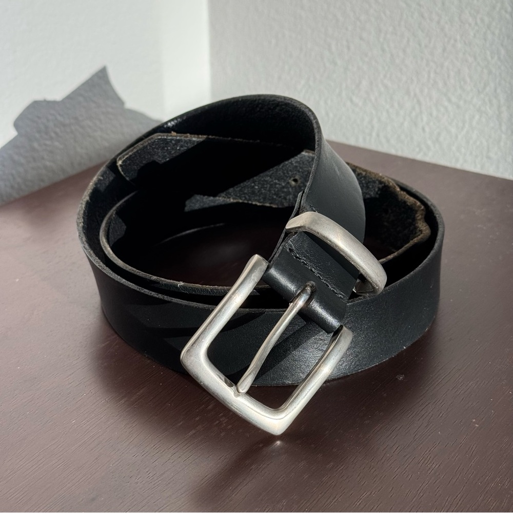 Men’s Black Genuine Leather Belt – Silver Buckle – Made in Mexico – Size 38/95
